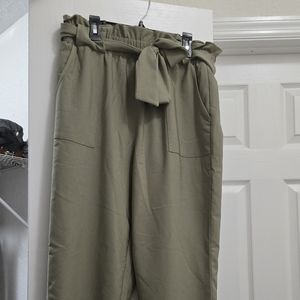 Navy Green Paperbag Pants